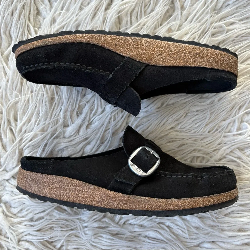 Birkenstock Buckley Black Suede Leather Buckle Slip On Moccasin Mule Shoes 42E - Picture 5 of 12
